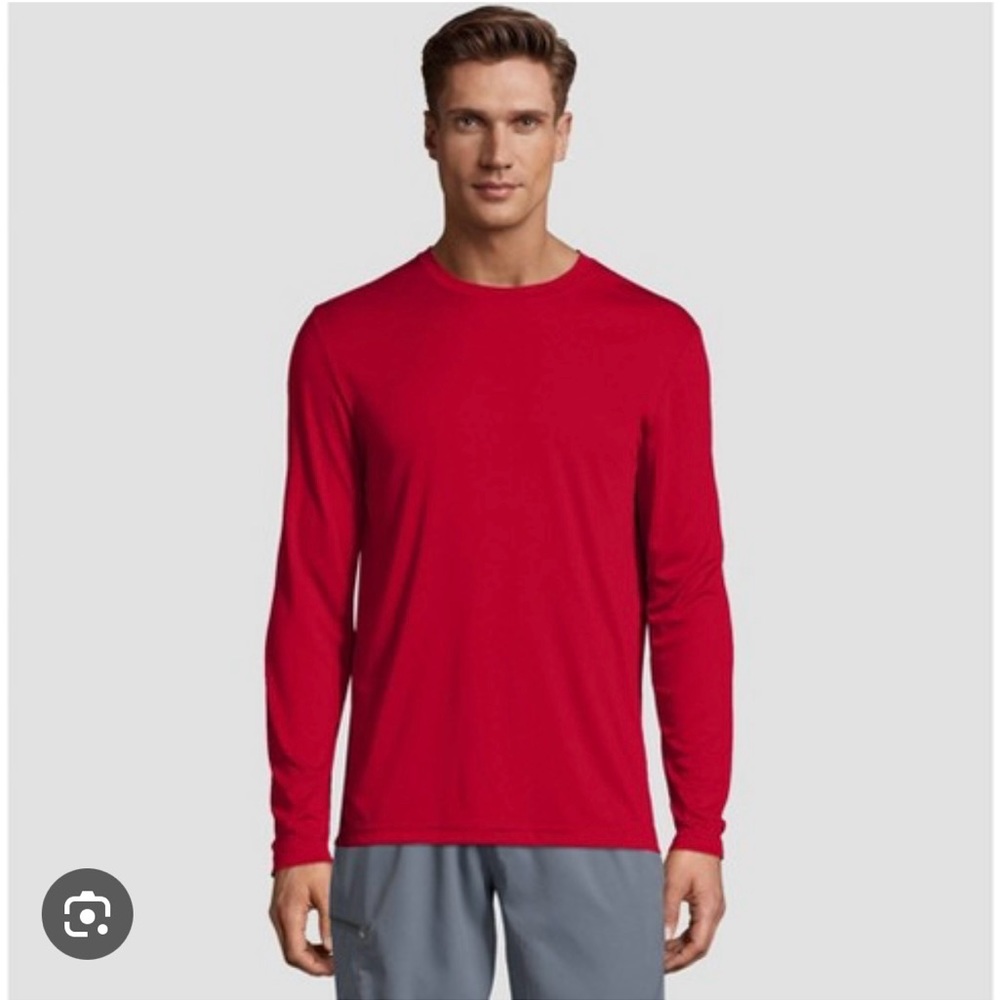 NWOT hanes men's long sleeve coolDRI performance shirt deep red - size Large